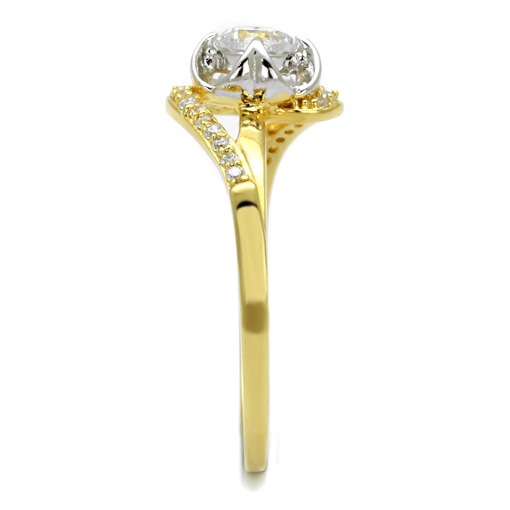 Gold+Rhodium 925 Sterling Silver Ring with AAA Grade CZ  in Clear