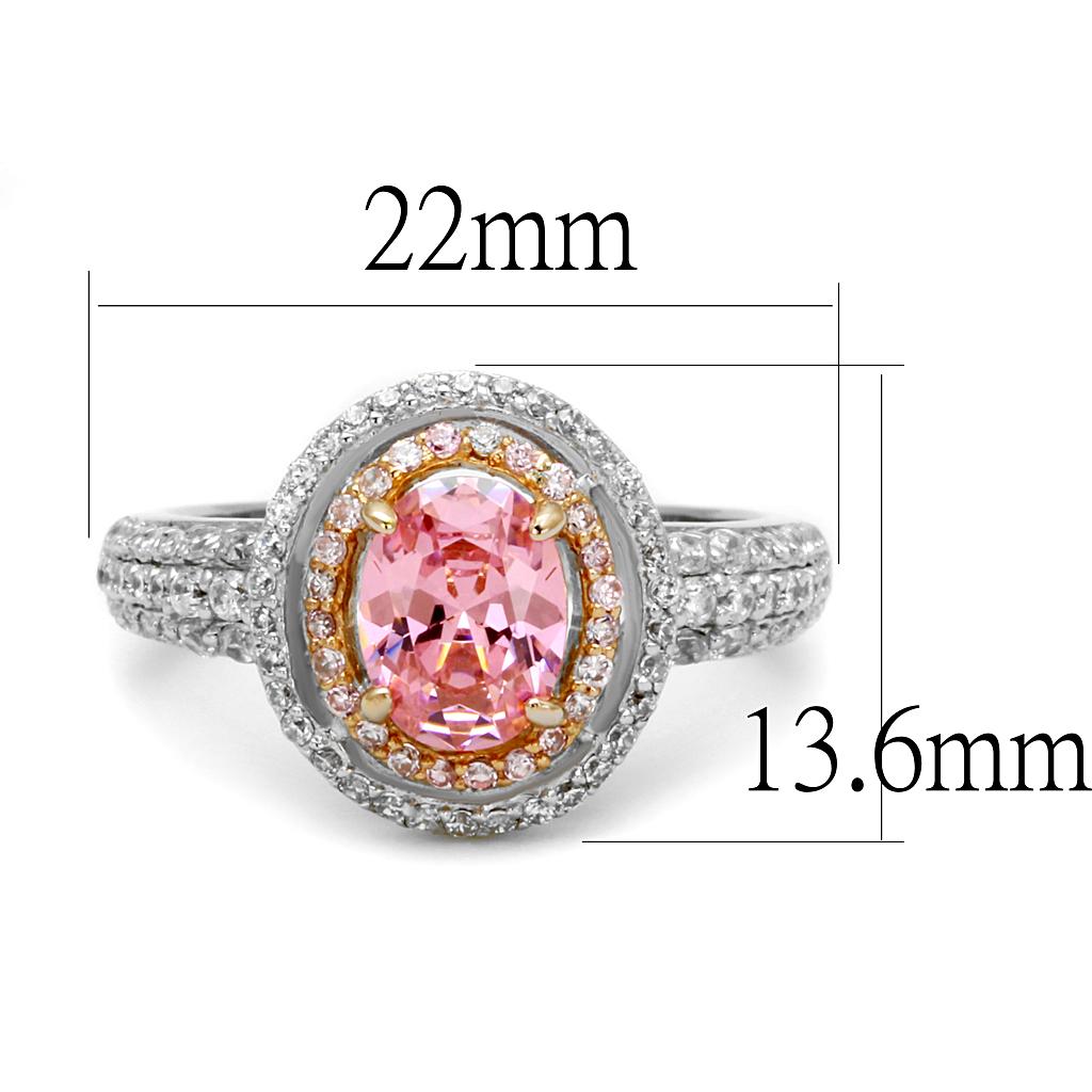 Rose Gold + Rhodium 925 Sterling Silver Ring with AAA Grade CZ  in Rose