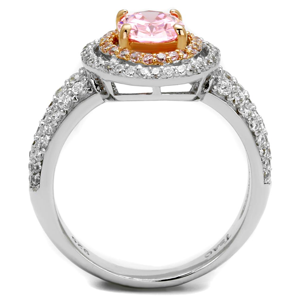 Rose Gold + Rhodium 925 Sterling Silver Ring with AAA Grade CZ  in Rose