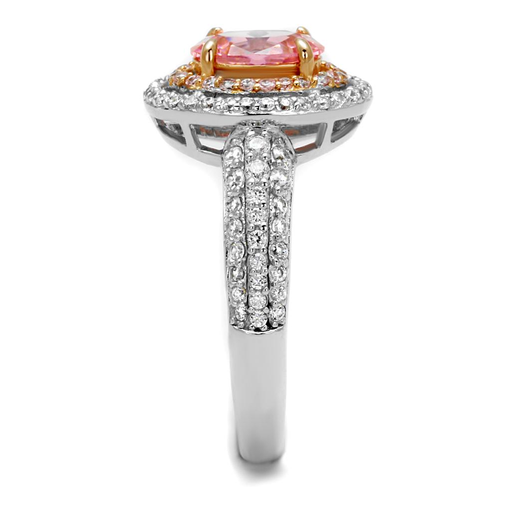 Rose Gold + Rhodium 925 Sterling Silver Ring with AAA Grade CZ  in Rose