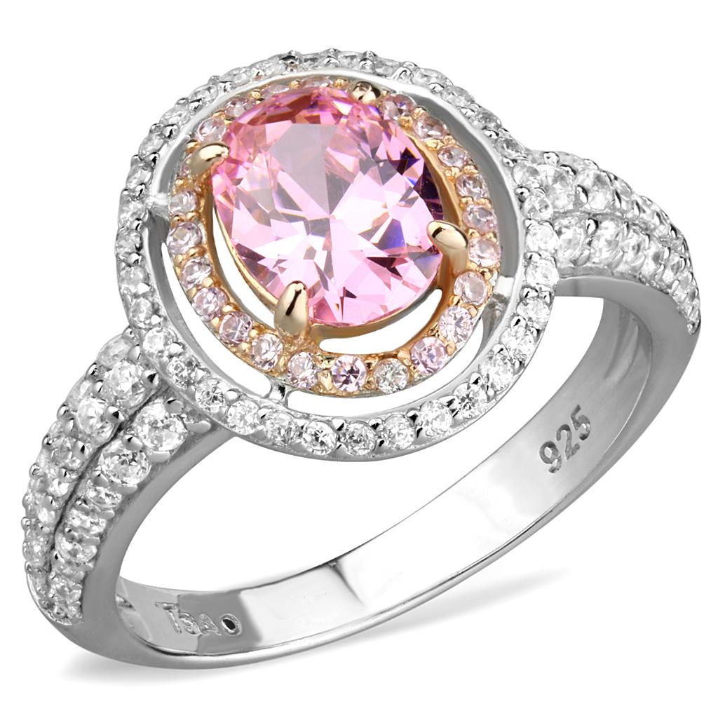 Rose Gold + Rhodium 925 Sterling Silver Ring with AAA Grade CZ  in Rose