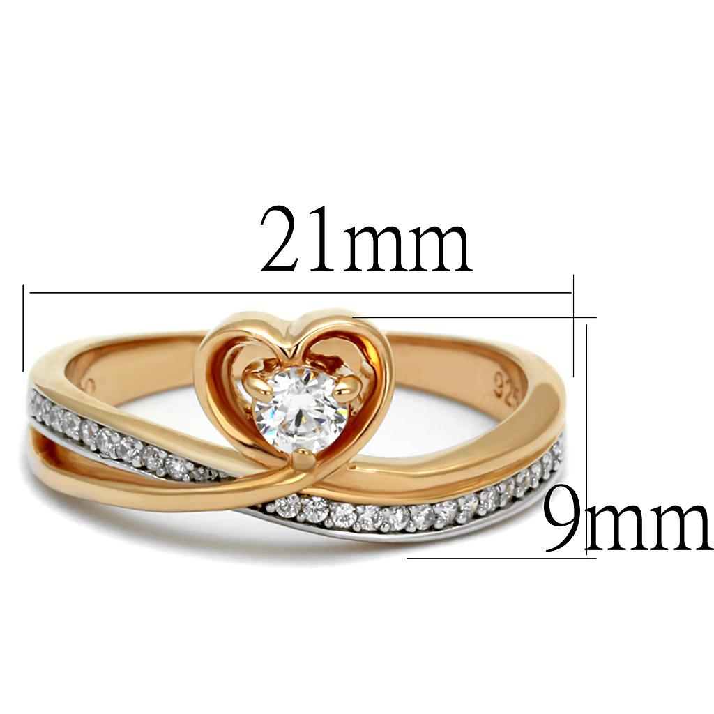 Rose Gold + Rhodium 925 Sterling Silver Ring with AAA Grade CZ  in Clear