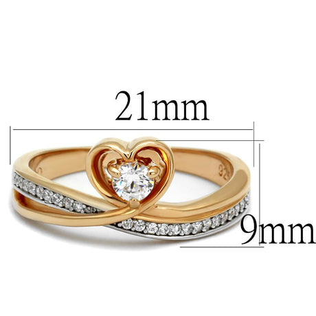 Rose Gold + Rhodium 925 Sterling Silver Ring with AAA Grade CZ  in Clear