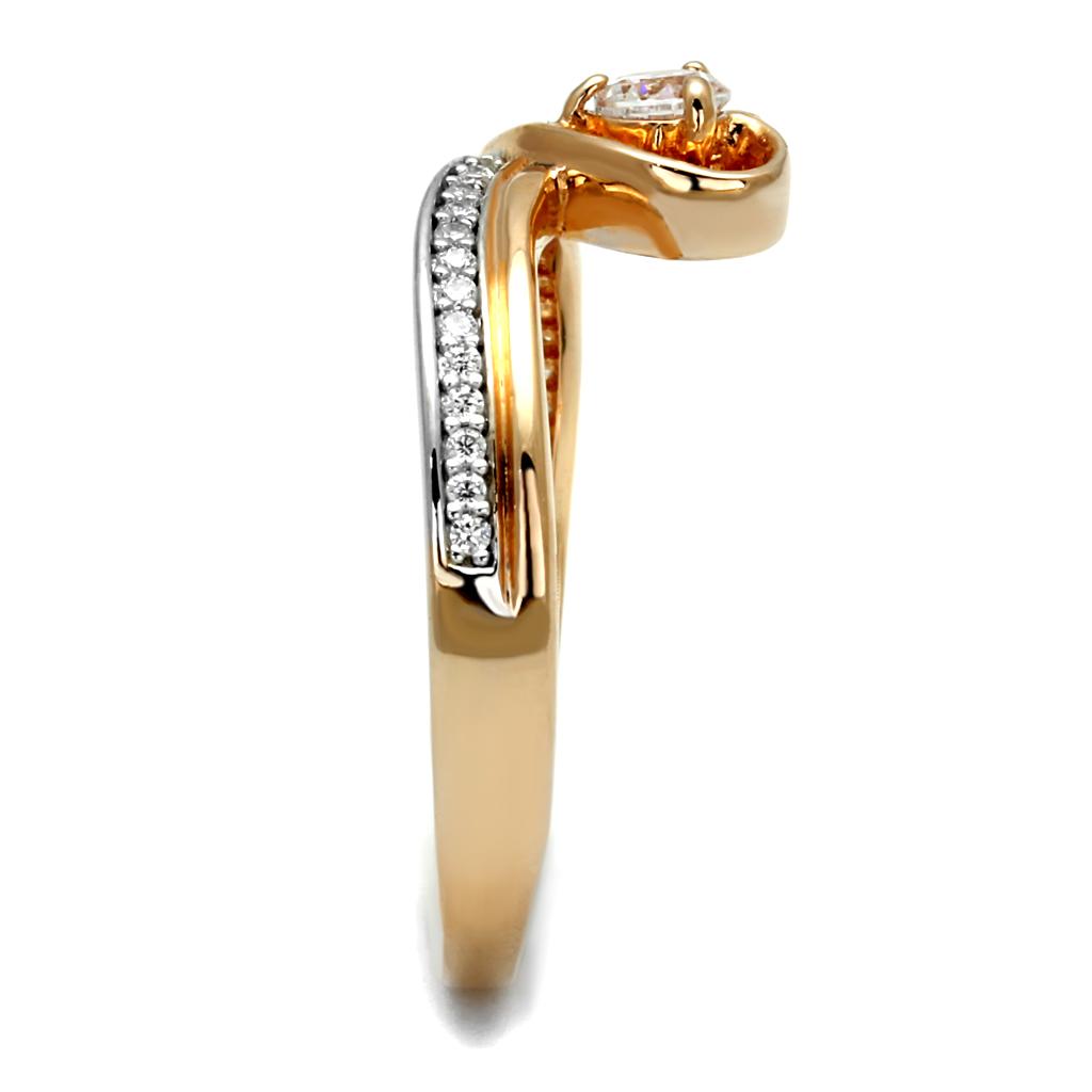 Rose Gold + Rhodium 925 Sterling Silver Ring with AAA Grade CZ  in Clear