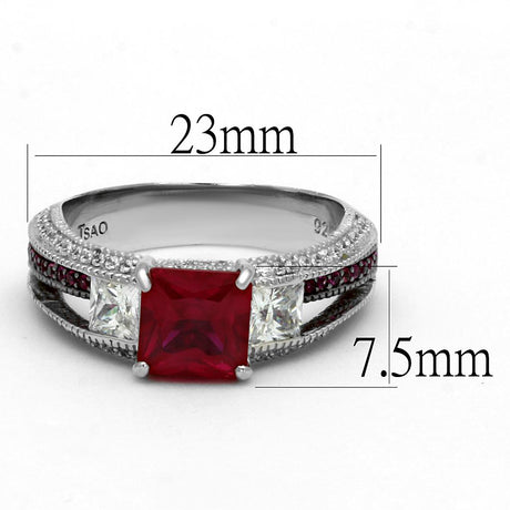 Rhodium + Ruthenium 925 Sterling Silver Ring with AAA Grade CZ  in Ruby