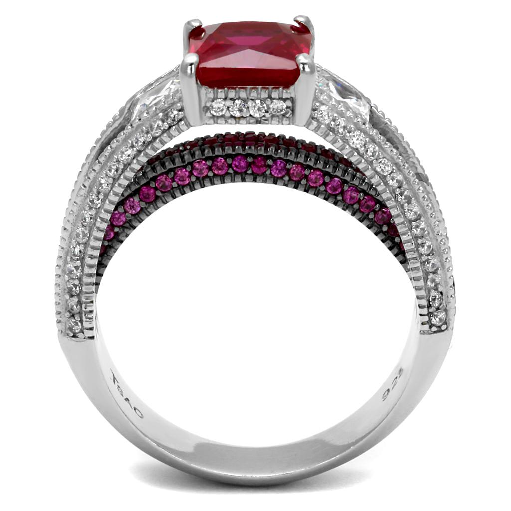 Rhodium + Ruthenium 925 Sterling Silver Ring with AAA Grade CZ  in Ruby