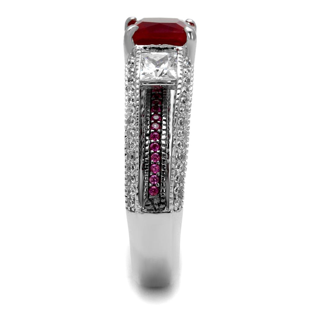 Rhodium + Ruthenium 925 Sterling Silver Ring with AAA Grade CZ  in Ruby