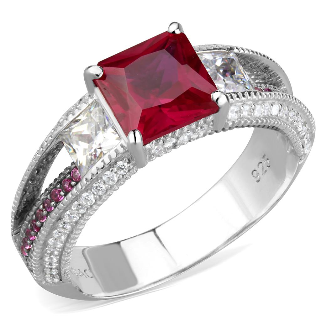 Rhodium + Ruthenium 925 Sterling Silver Ring with AAA Grade CZ  in Ruby