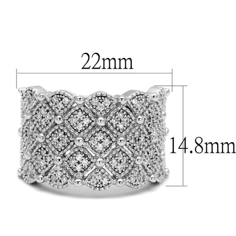 Rhodium 925 Sterling Silver Ring with AAA Grade CZ  in Clear
