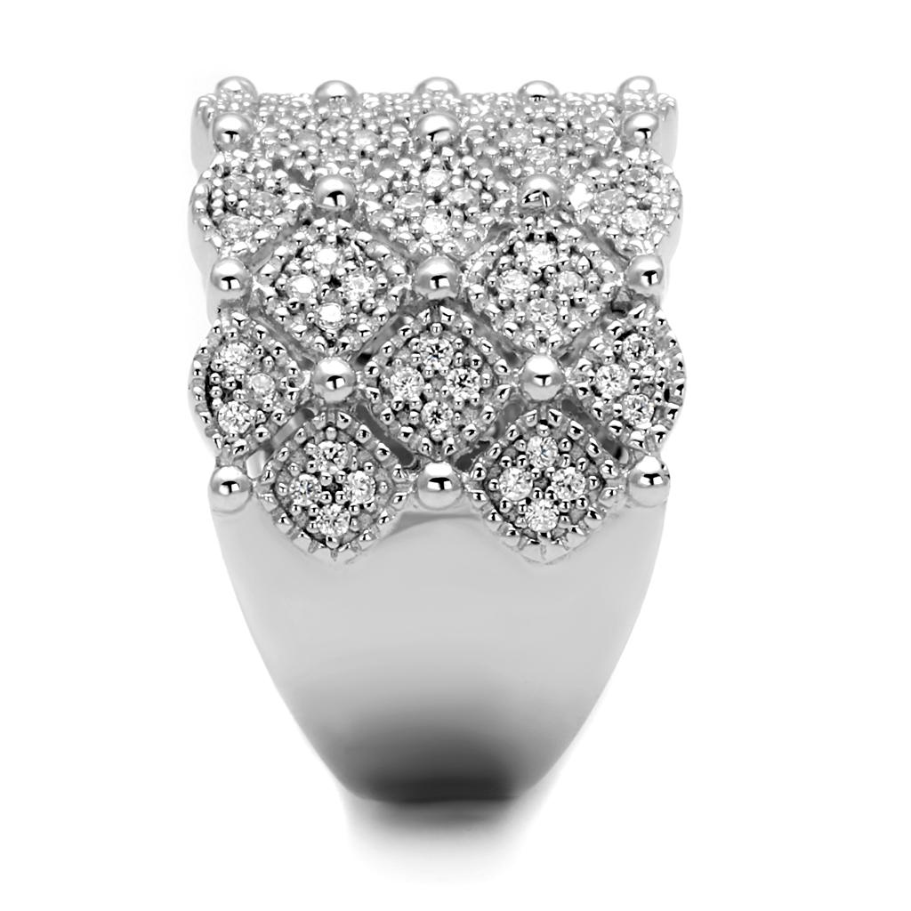 Rhodium 925 Sterling Silver Ring with AAA Grade CZ  in Clear