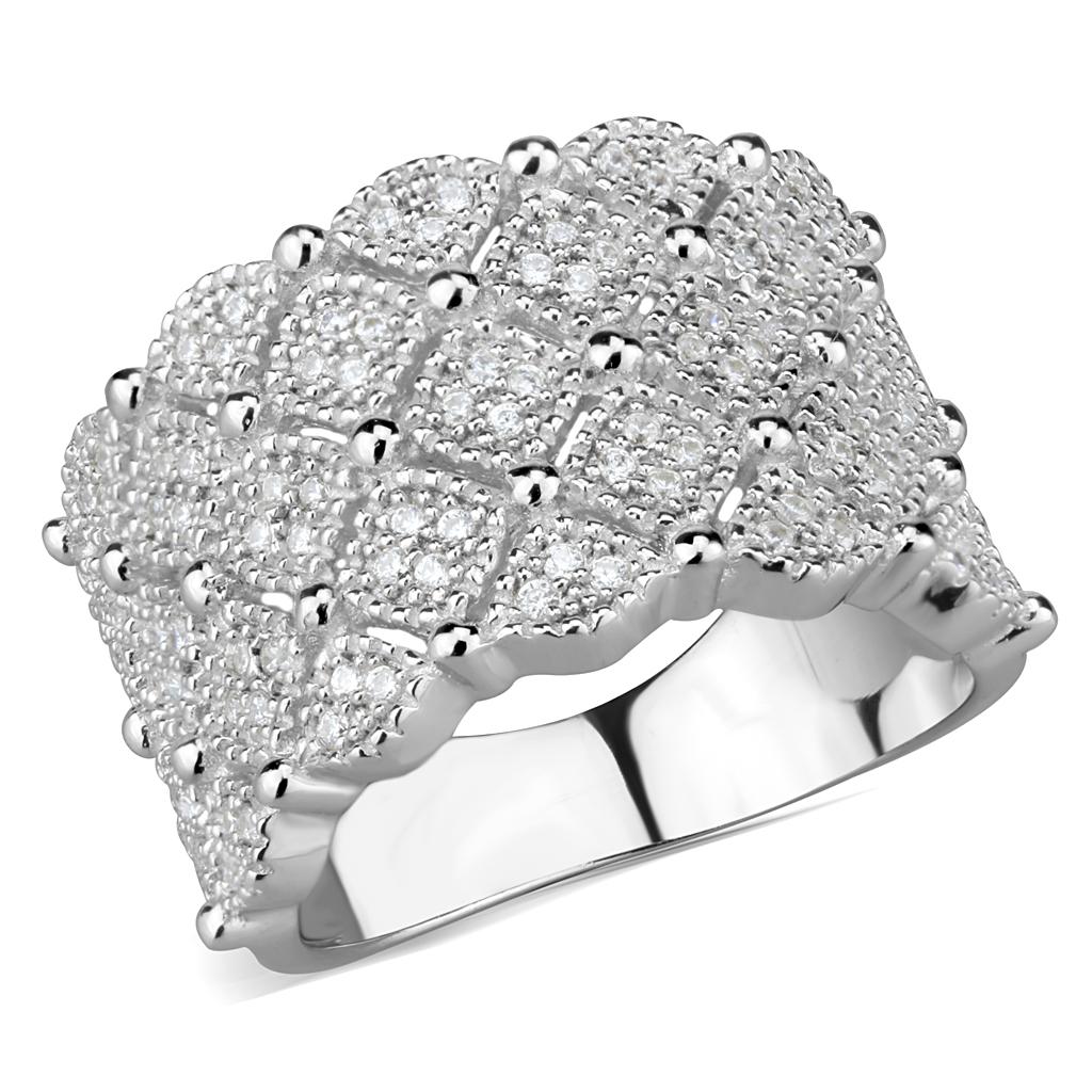Rhodium 925 Sterling Silver Ring with AAA Grade CZ  in Clear