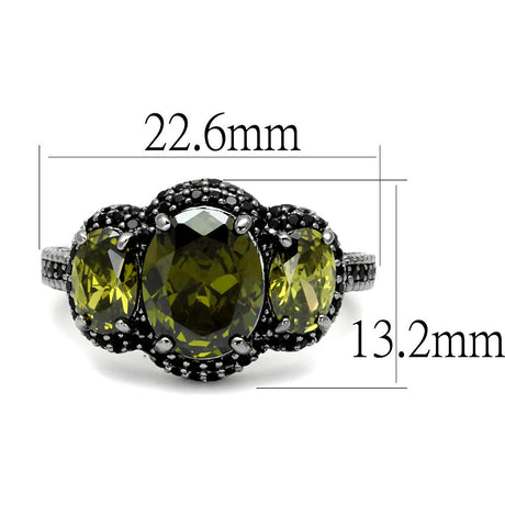 Ruthenium 925 Sterling Silver Ring with AAA Grade CZ  in Olivine color