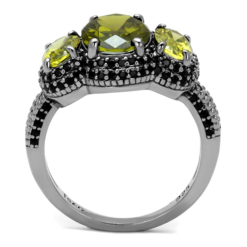 Ruthenium 925 Sterling Silver Ring with AAA Grade CZ  in Olivine color