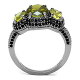 Ruthenium 925 Sterling Silver Ring with AAA Grade CZ  in Olivine color