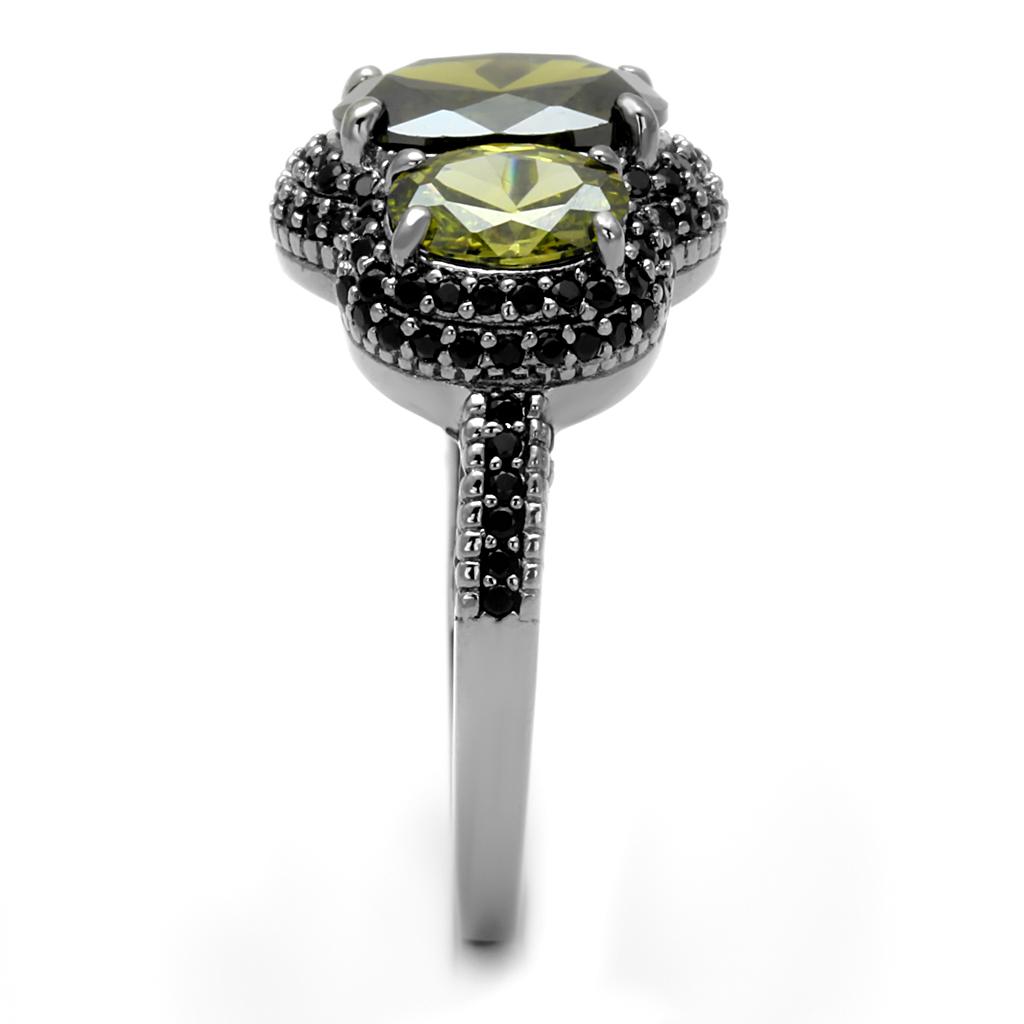 Ruthenium 925 Sterling Silver Ring with AAA Grade CZ  in Olivine color