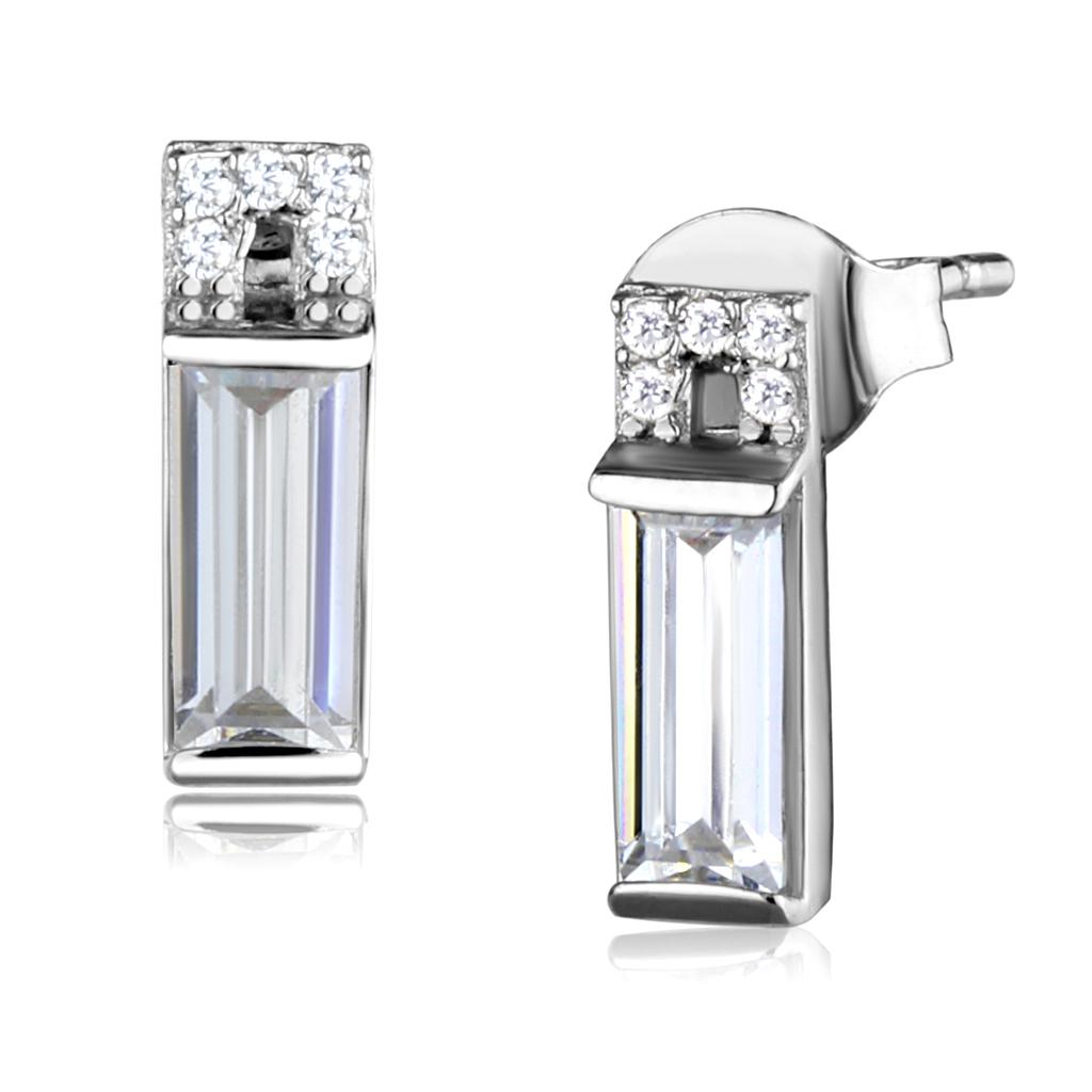Rhodium 925 Sterling Silver Earrings with AAA Grade CZ  in Clear