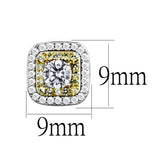 Reverse Two-Tone 925 Sterling Silver Earrings with AAA Grade CZ  in Clear