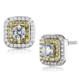 Reverse Two-Tone 925 Sterling Silver Earrings with AAA Grade CZ  in Clear
