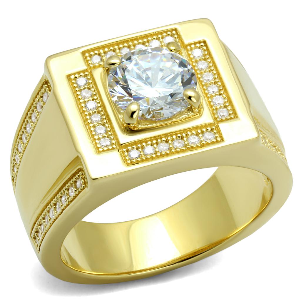 Gold 925 Sterling Silver Ring with AAA Grade CZ  in Clear