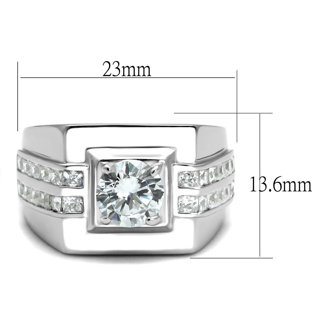 Rhodium 925 Sterling Silver Ring with AAA Grade CZ  in Clear