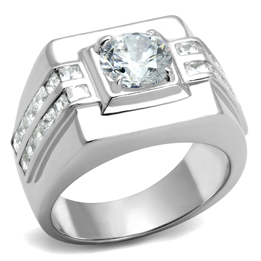 Rhodium 925 Sterling Silver Ring with AAA Grade CZ  in Clear