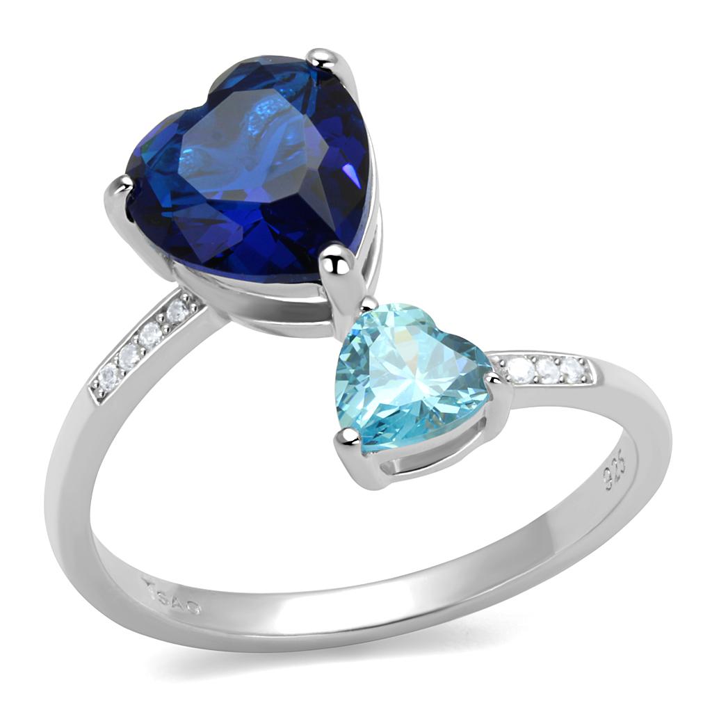 Rhodium 925 Sterling Silver Ring with Synthetic Synthetic Glass in Montana