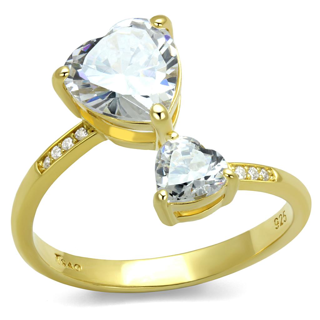 Gold 925 Sterling Silver Ring with AAA Grade CZ  in Clear
