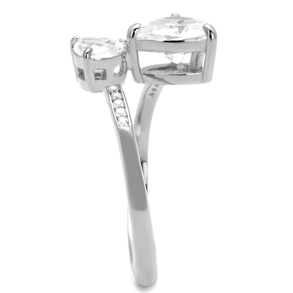Rhodium 925 Sterling Silver Ring with AAA Grade CZ  in Clear
