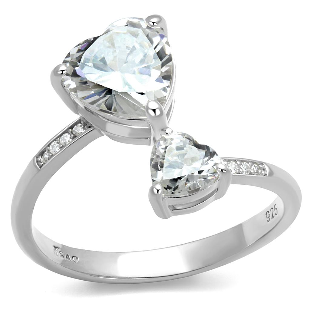 Rhodium 925 Sterling Silver Ring with AAA Grade CZ  in Clear