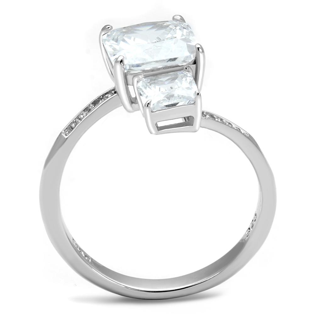 Rhodium 925 Sterling Silver Ring with AAA Grade CZ  in Clear