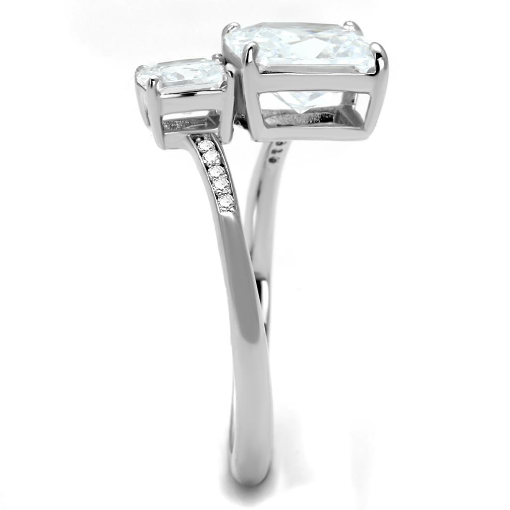 Rhodium 925 Sterling Silver Ring with AAA Grade CZ  in Clear