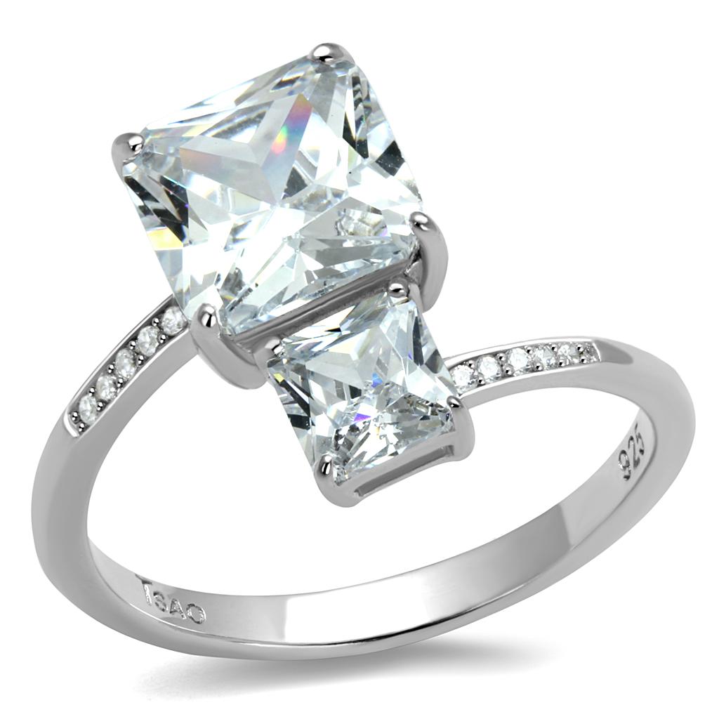 Rhodium 925 Sterling Silver Ring with AAA Grade CZ  in Clear