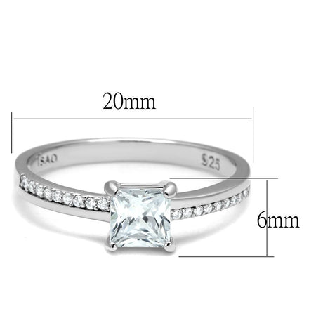 Rhodium 925 Sterling Silver Ring with AAA Grade CZ  in Clear