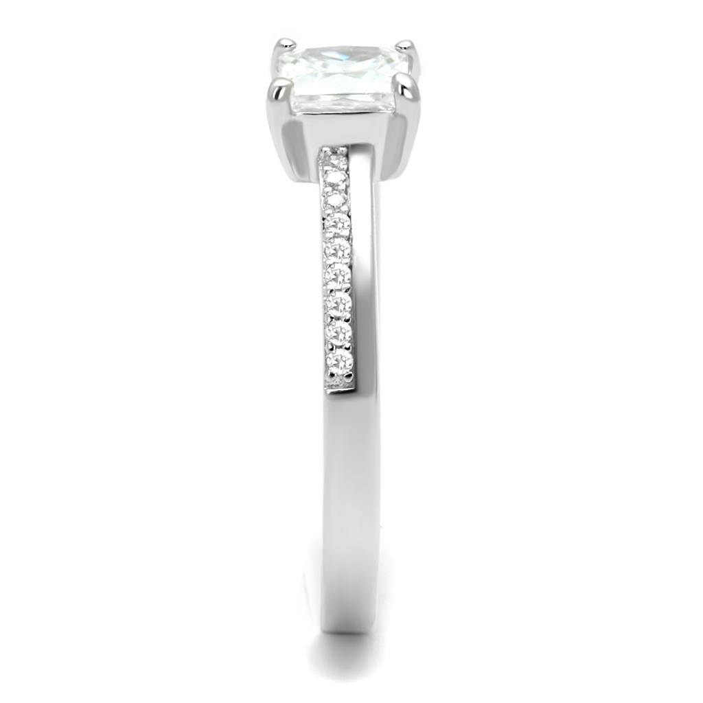 Rhodium 925 Sterling Silver Ring with AAA Grade CZ  in Clear