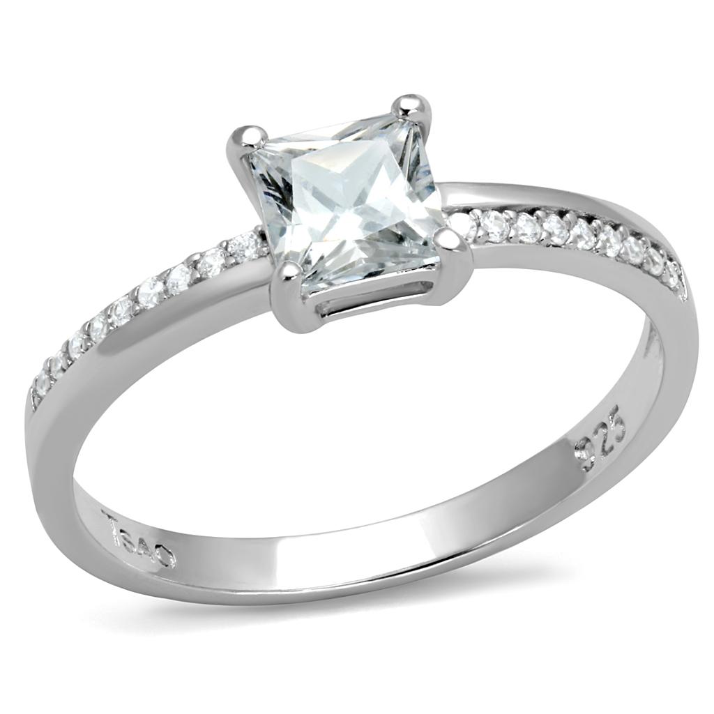 Rhodium 925 Sterling Silver Ring with AAA Grade CZ  in Clear