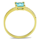 Gold 925 Sterling Silver Ring with AAA Grade CZ  in Sea Blue