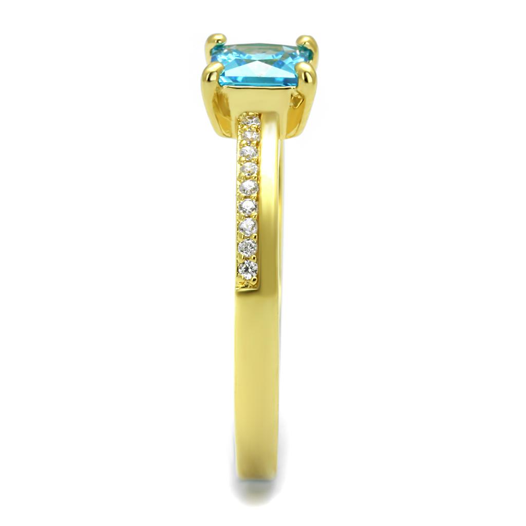 Gold 925 Sterling Silver Ring with AAA Grade CZ  in Sea Blue