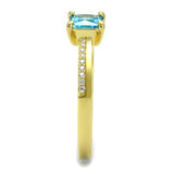 Gold 925 Sterling Silver Ring with AAA Grade CZ  in Sea Blue
