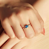 Gold 925 Sterling Silver Ring with AAA Grade CZ  in Sea Blue