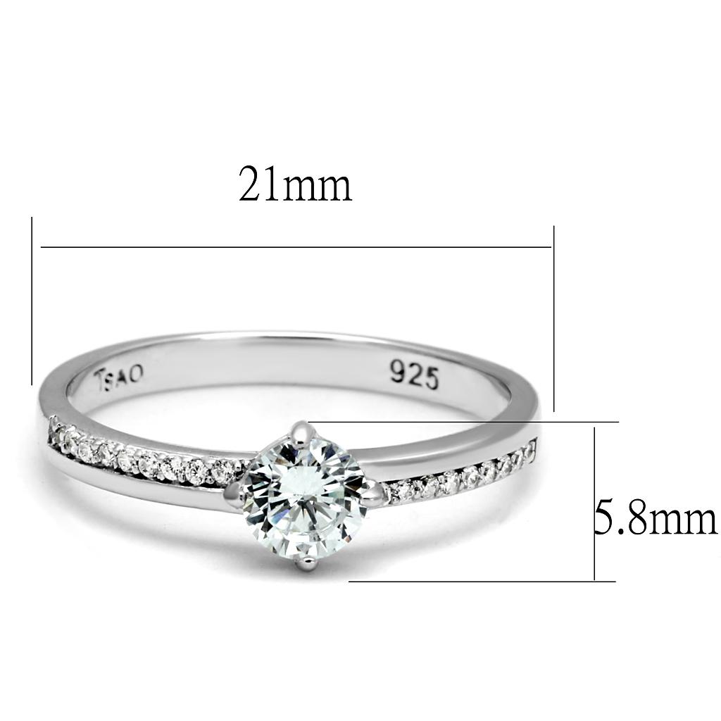 Rhodium 925 Sterling Silver Ring with AAA Grade CZ  in Clear