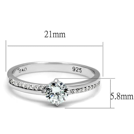 Rhodium 925 Sterling Silver Ring with AAA Grade CZ  in Clear