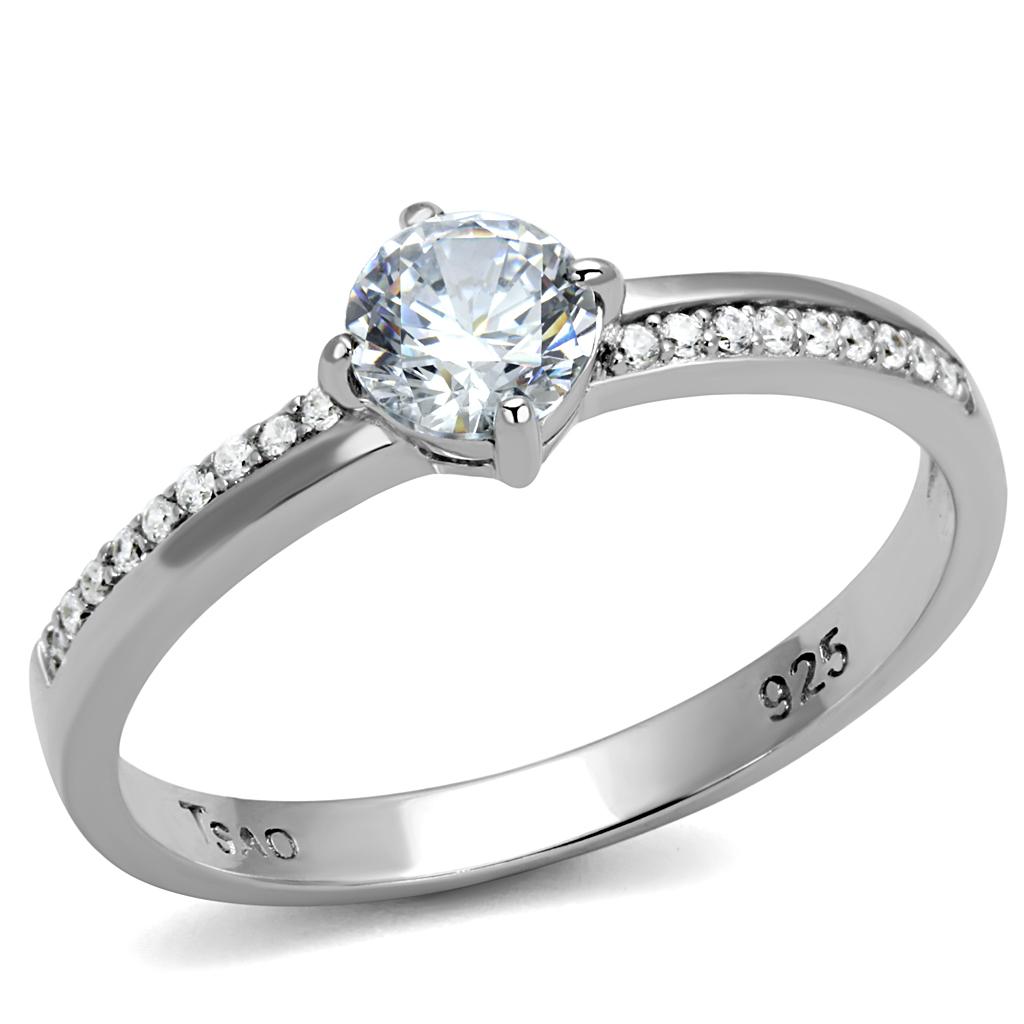 Rhodium 925 Sterling Silver Ring with AAA Grade CZ  in Clear
