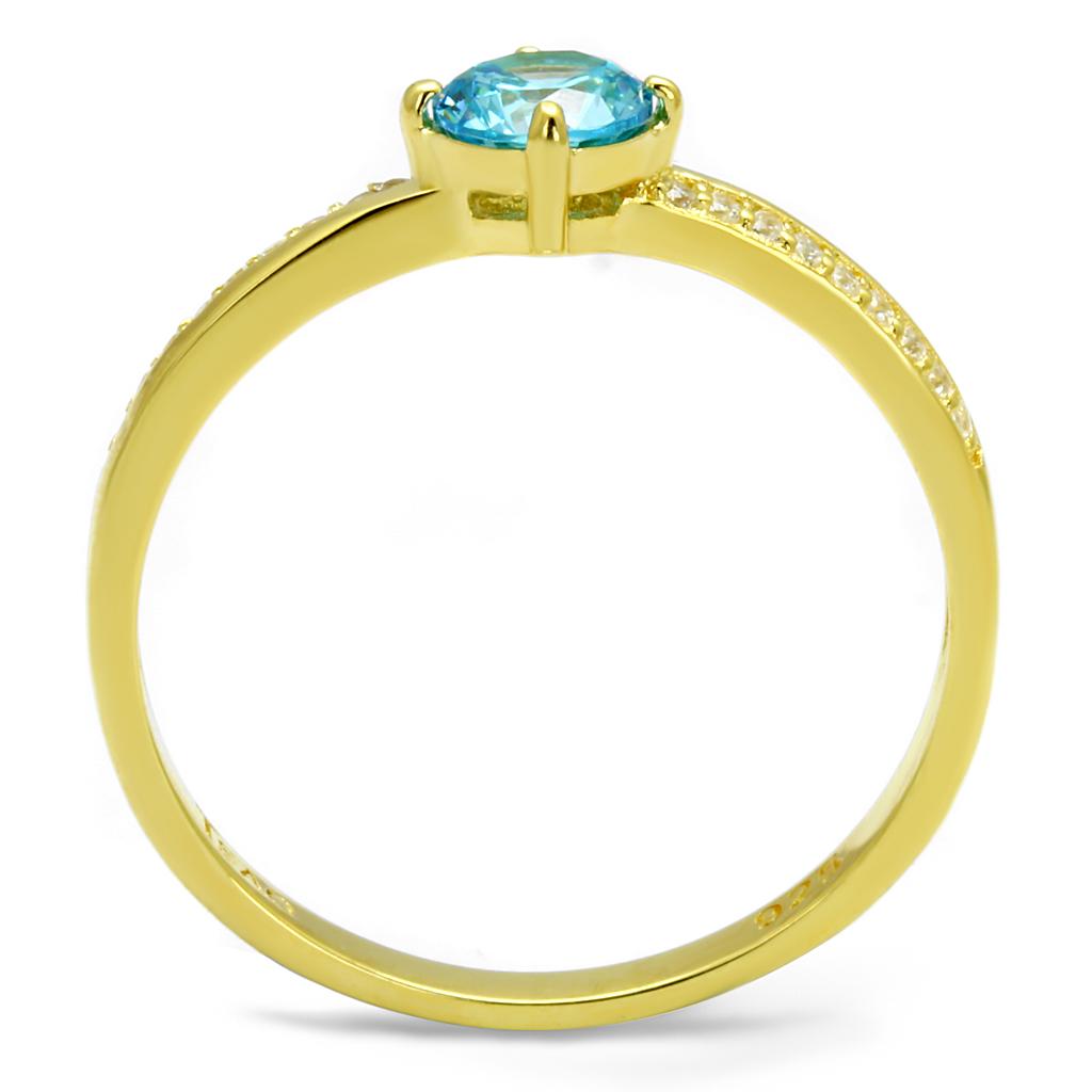 Gold 925 Sterling Silver Ring with AAA Grade CZ  in Sea Blue