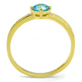 Gold 925 Sterling Silver Ring with AAA Grade CZ  in Sea Blue