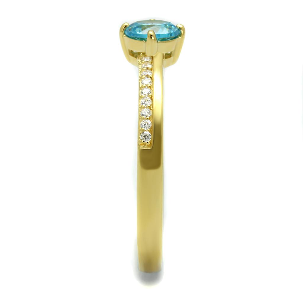 Gold 925 Sterling Silver Ring with AAA Grade CZ  in Sea Blue