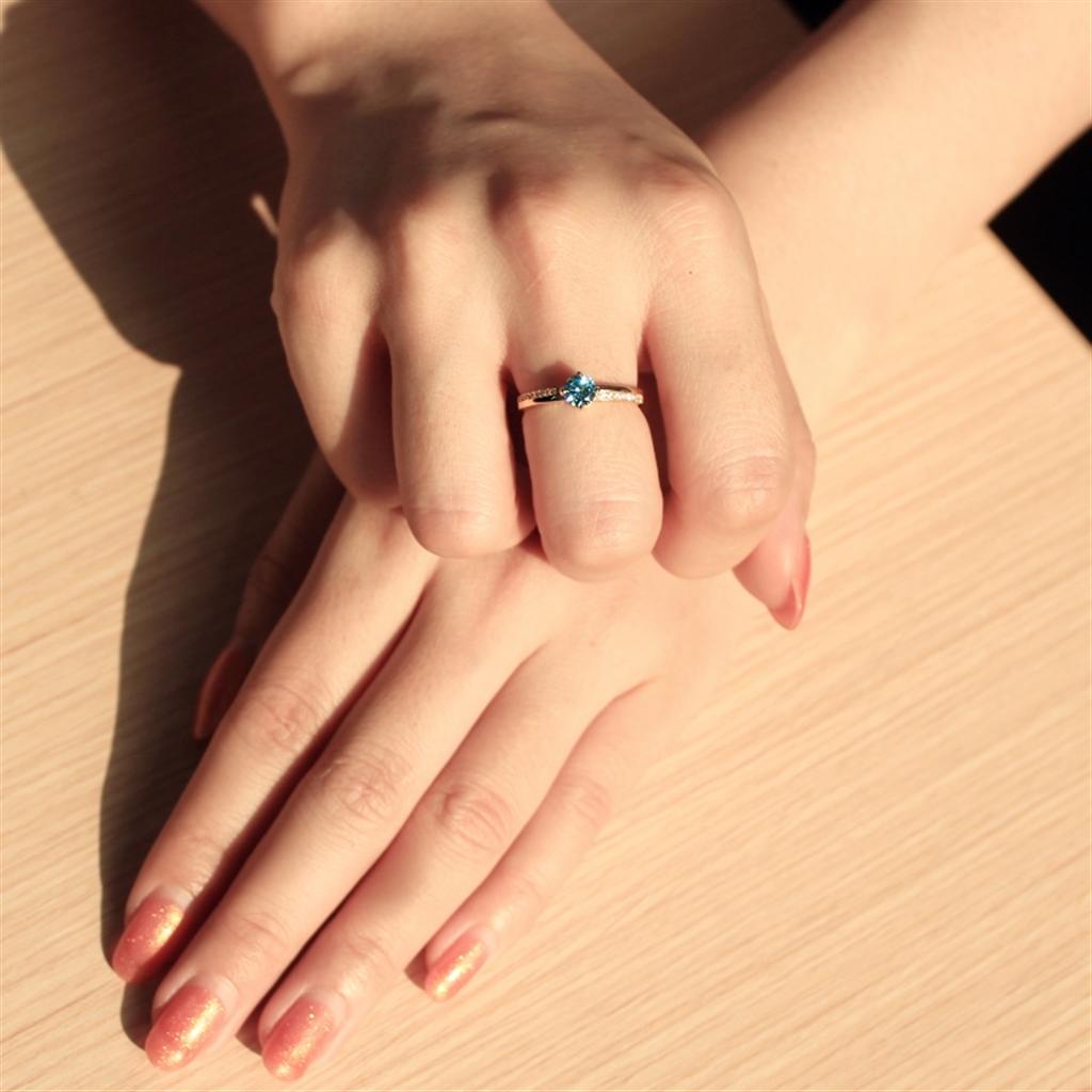 Gold 925 Sterling Silver Ring with AAA Grade CZ  in Sea Blue