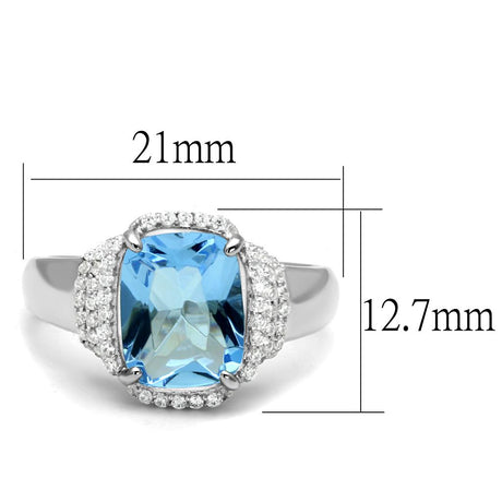 Rhodium 925 Sterling Silver Ring with Synthetic Synthetic Glass in Light Sapphire