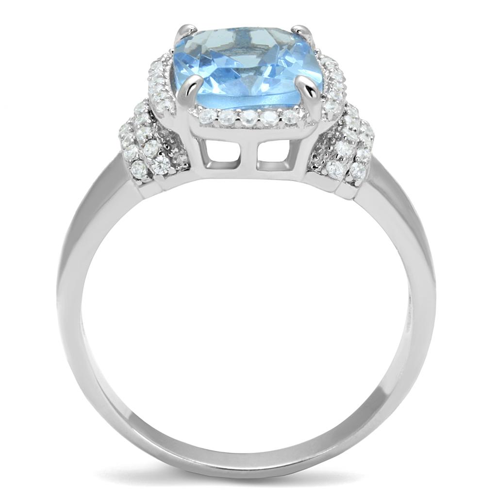 Rhodium 925 Sterling Silver Ring with Synthetic Synthetic Glass in Light Sapphire