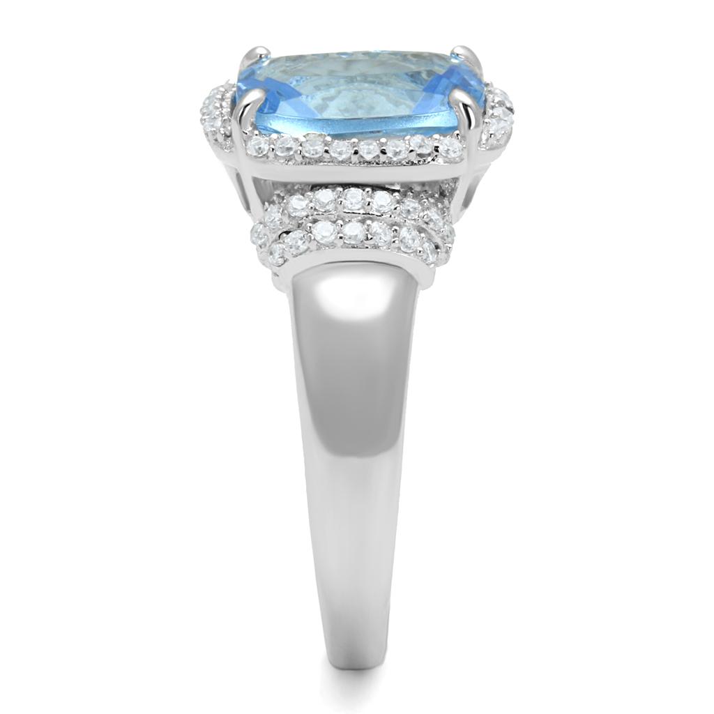 Rhodium 925 Sterling Silver Ring with Synthetic Synthetic Glass in Light Sapphire