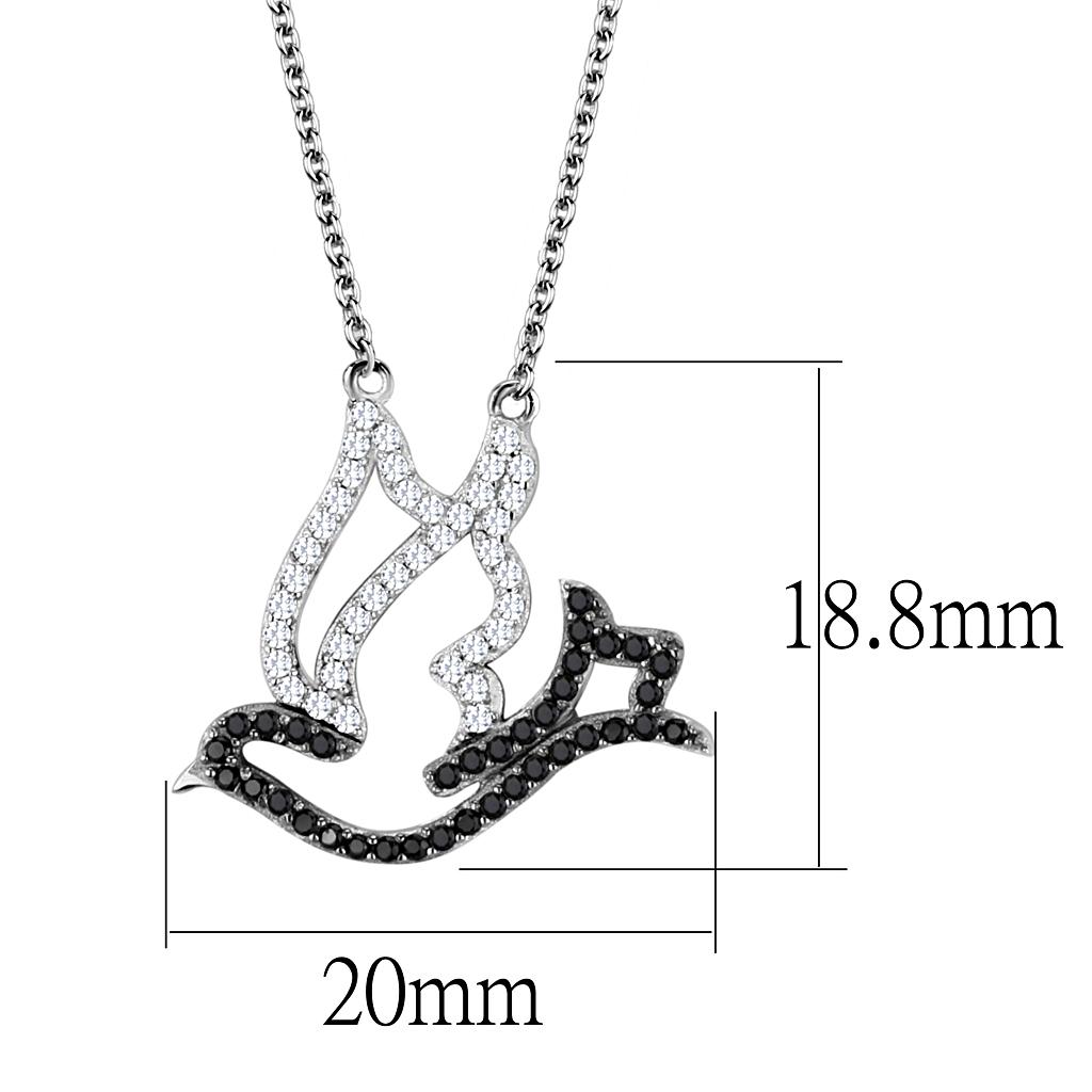 Rhodium + Ruthenium 925 Sterling Silver Chain Pendant with AAA Grade CZ  in Clear